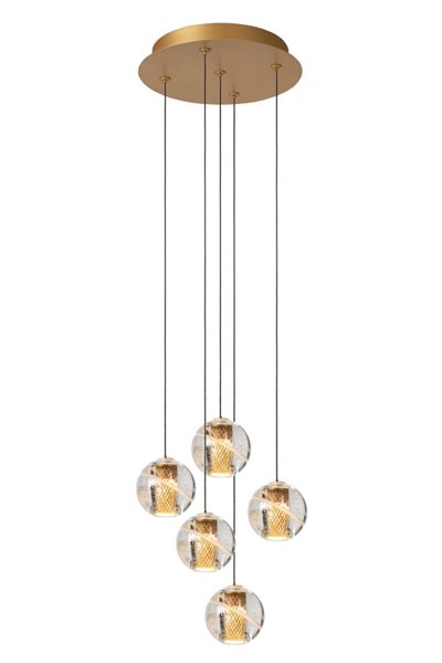 Lucide DILENKO - Lámpara colgante - Ø 31 cm - LED Regul. - 5x3,5W 2700K - Oro mate / Latón