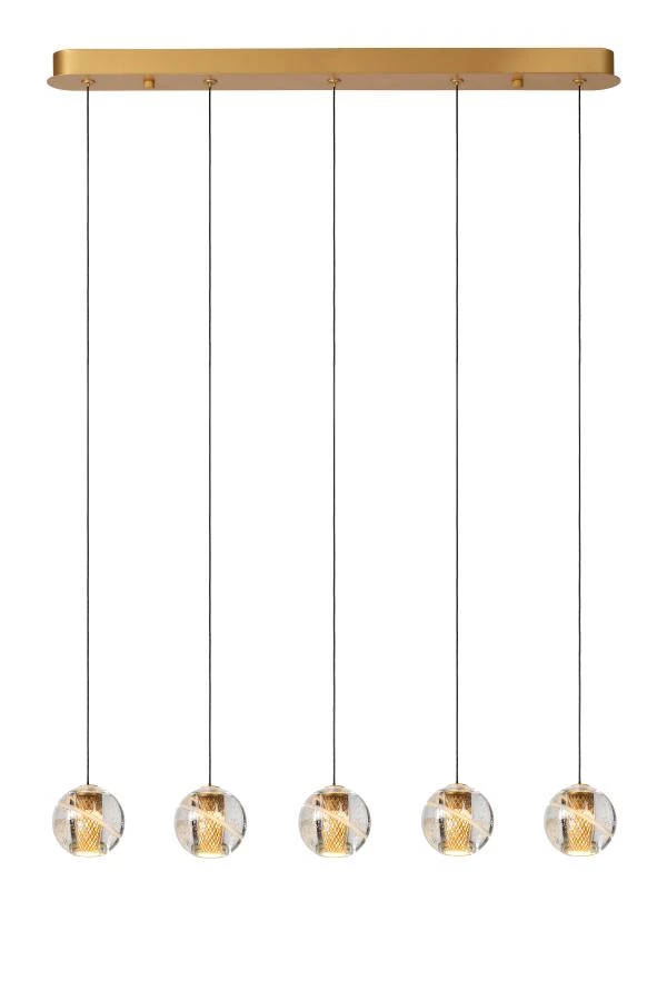 Lucide DILENKO - Hanglamp - LED Dimb. - 5x3,5W 2700K - Mat Goud / Messing - aan 2