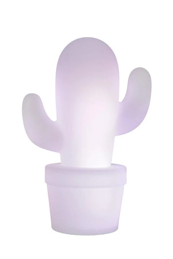 Lucide CACTUS - Oplaadbare Tafellamp Buiten - Accu/Batterij - Ø 22,7 cm - LED Dimb. - 1x2W 2700K - IP44 - Wit - aan 1