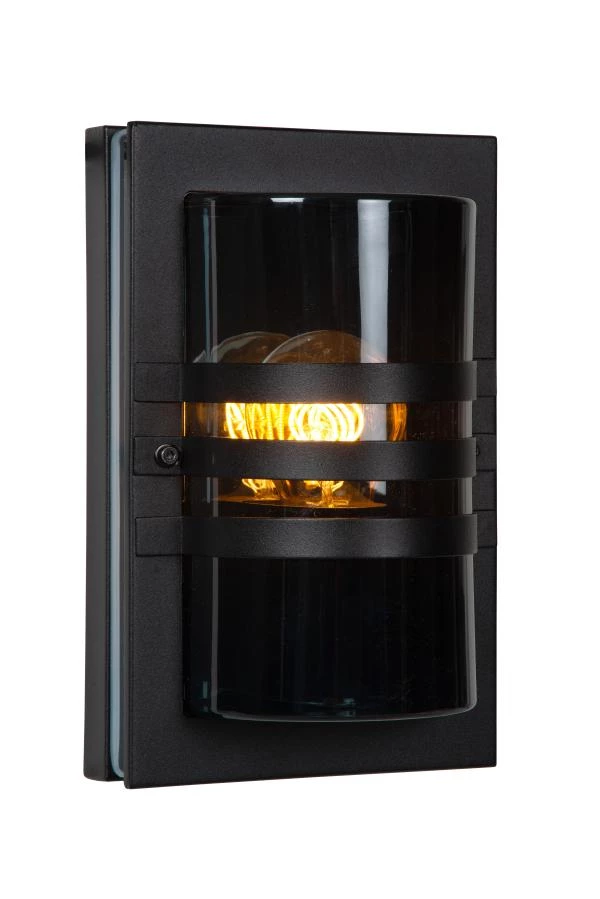 Lucide PRIVAS - Wandlamp Buiten - 1xE27 - IP44 - Zwart - aan