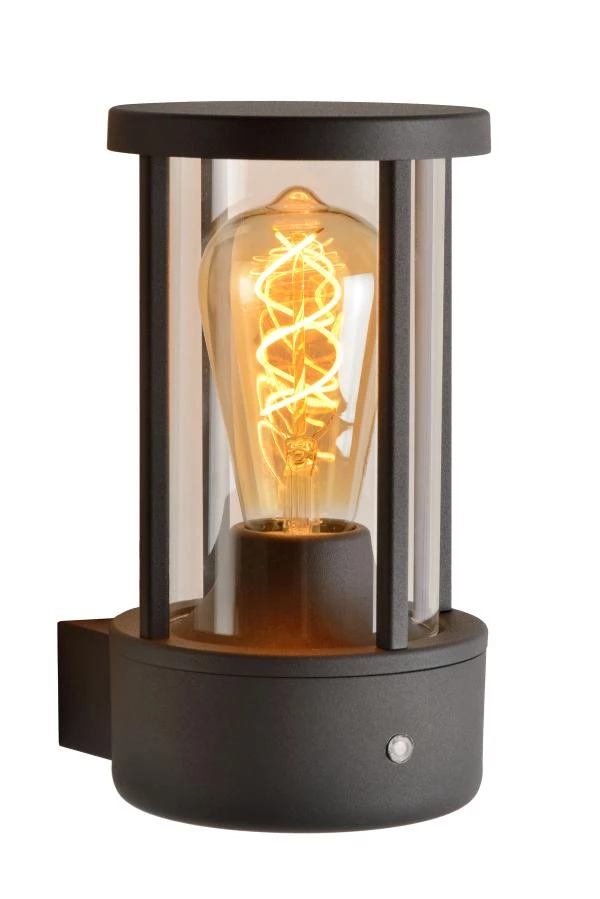 Lucide LORI - Wandlamp Binnen/Buiten - Ø 12 cm - 1xE27 - IP44 - Antraciet - aan