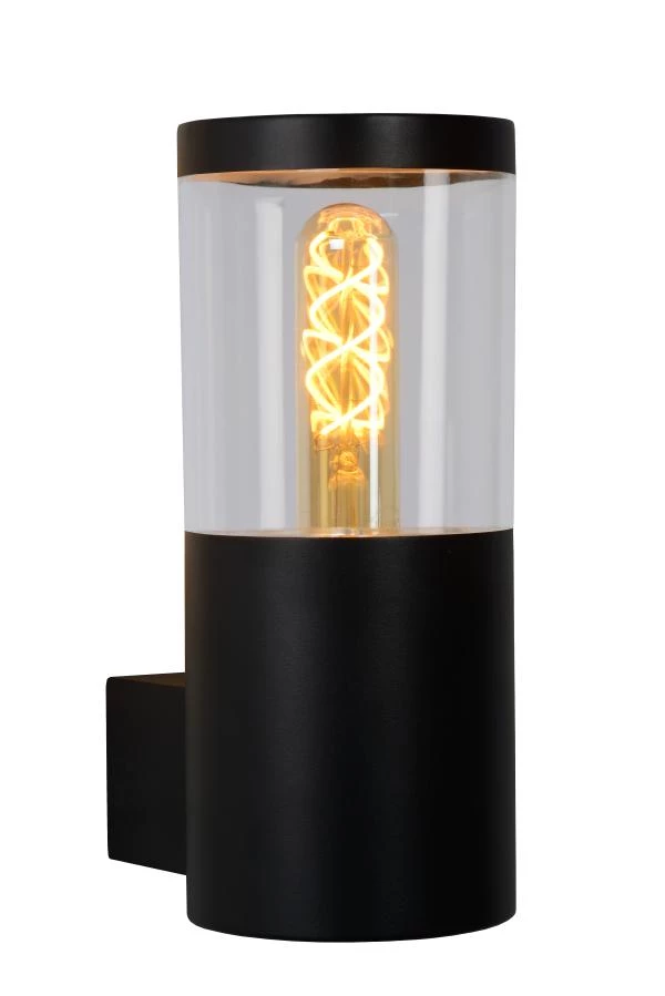 Lucide FEDOR - Wandlamp Binnen/Buiten - 1xE27 - IP44 - Zwart - aan