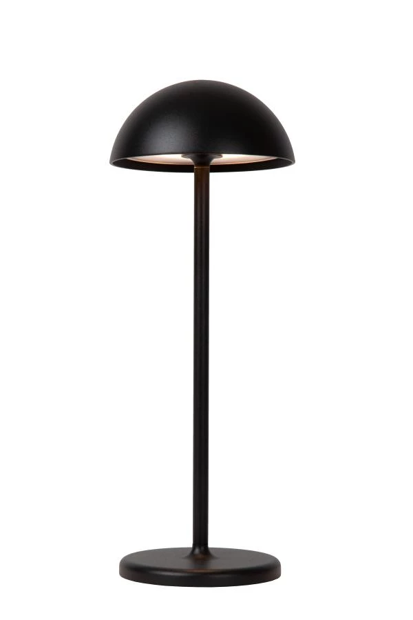 Lucide JOY - Oplaadbare Tafellamp Buiten - Accu/Batterij - Ø 12 cm - LED Dimb. - 1x1,5W 3000K - IP54 - Zwart - aan