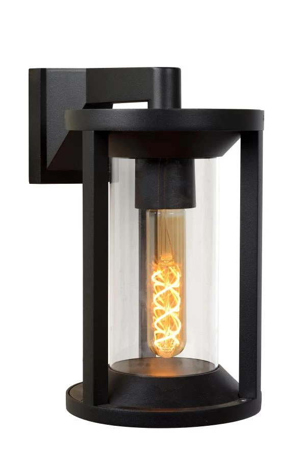 Lucide CADIX - Wandlamp Binnen/Buiten - 1xE27 - IP65 - Zwart - aan