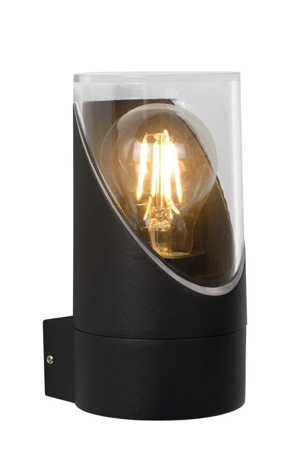 Lucide NORMAN - Wandlamp Binnen/Buiten - Ø 9 cm - 1xE27 - IP65 - Zwart - aan