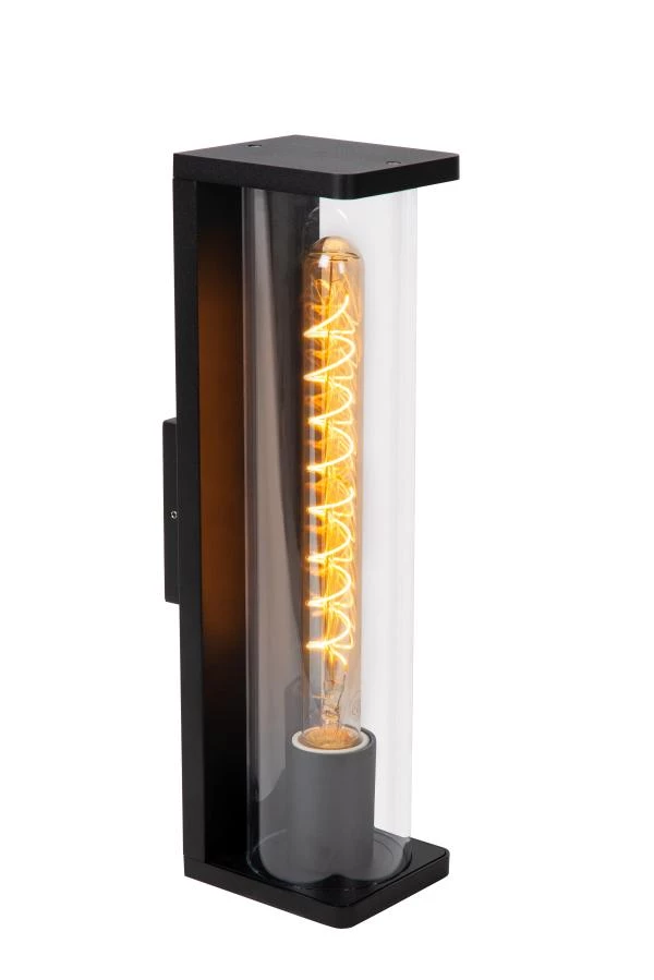 Lucide SLIGO - Wandlamp Binnen/Buiten - 1xE27 - IP54 - Zwart - aan