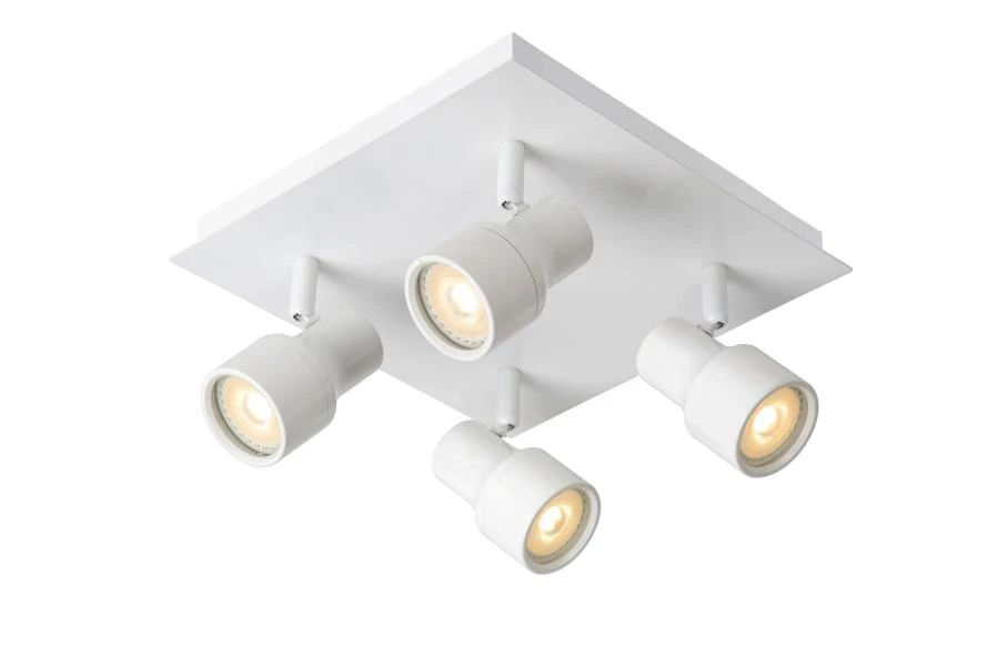 Lucide SIRENE-LED - Plafondspot Badkamer - Ø 10 cm - LED Dimb. - GU10 - 4x5W 3000K - IP44 - Wit - aan 1