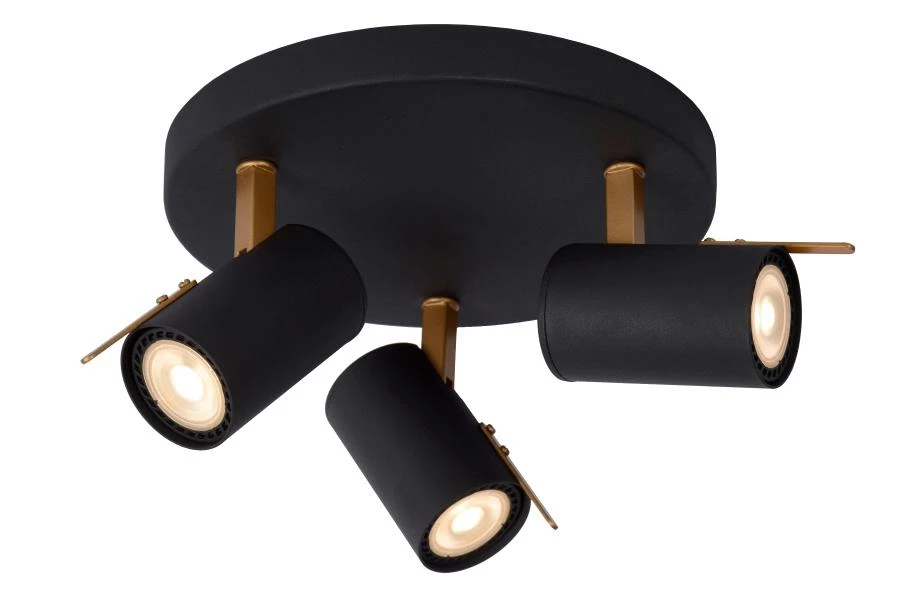 Lucide GRONY - Plafondspot - LED Dim to warm - GU10 - 3x5W 2200K/3000K - Zwart - aan