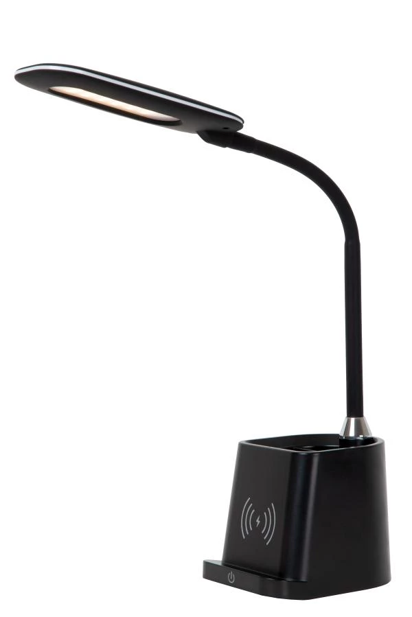 Lucide PENNY - Bureaulamp - LED Dimb. - 1x4,7W 3000K - Met draadloze oplader - Zwart - aan