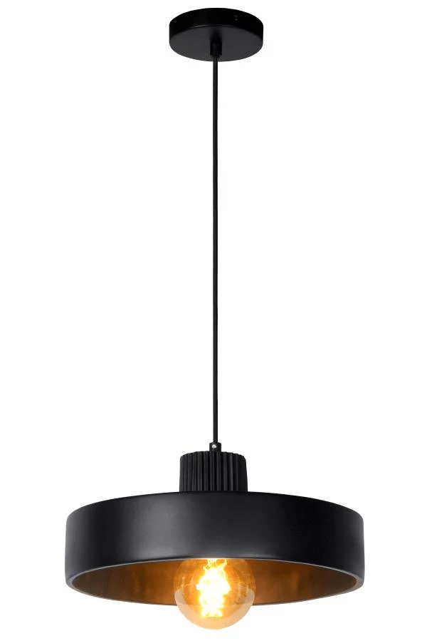 Lucide OPHELIA - Lámpara colgante - Ø 35 cm - 1xE27 - Negro - encendido