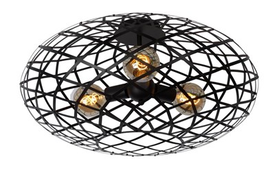 Lucide WOLFRAM - Plafonnière - Ø 65 cm - 3xE27 - Zwart