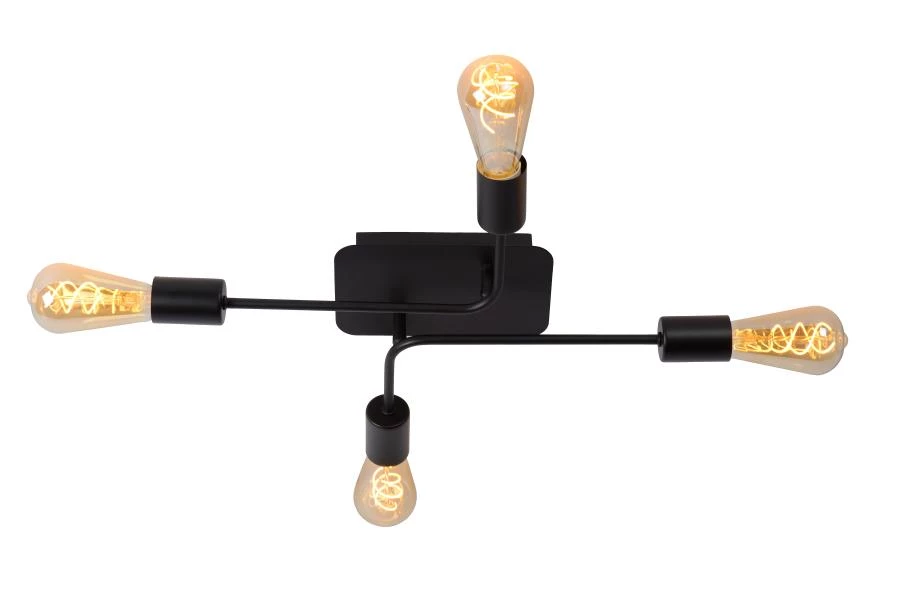 Lucide LESTER - Flush ceiling light - 4xE27 - Black - on