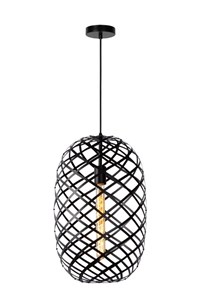 Lucide WOLFRAM - Hanglamp - Ø 32 cm - 1xE27 - Zwart aan