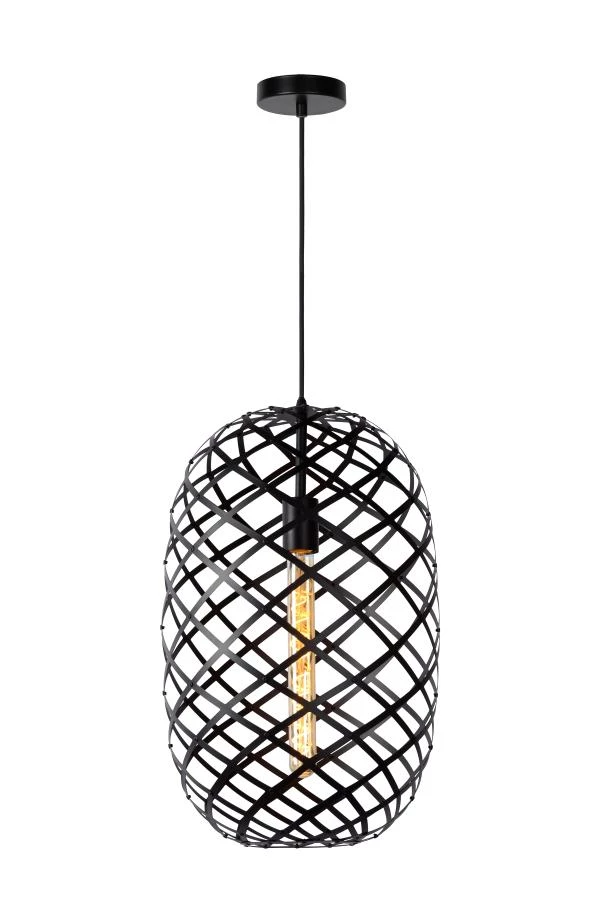 Lucide WOLFRAM - Hanglamp - Ø 32 cm - 1xE27 - Zwart - aan