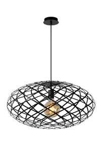 Lucide WOLFRAM - Hanglamp - Ø 65 cm - 1xE27 - Zwart aan