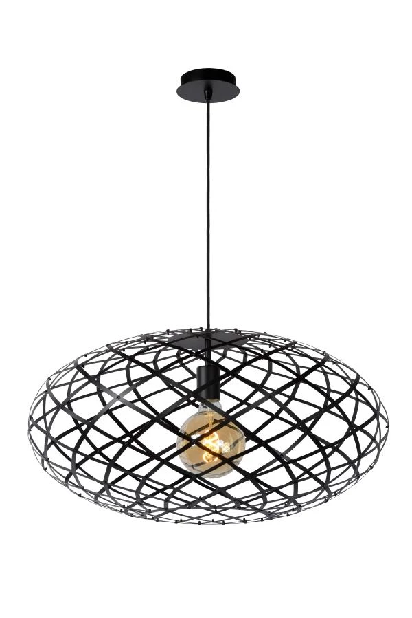 Lucide WOLFRAM - Hanglamp - Ø 65 cm - 1xE27 - Zwart - aan