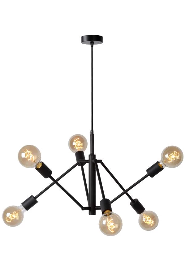 Lucide LESTER - Hanglamp - 6xE27 - Zwart - aan