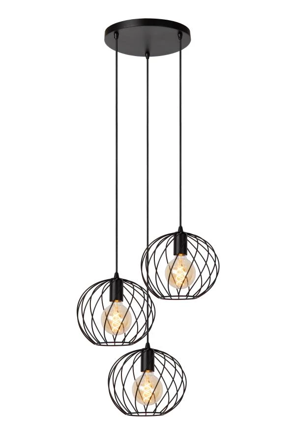 Lucide DANZA - Hanglamp - Ø 50 cm - 3xE27 - Zwart - aan