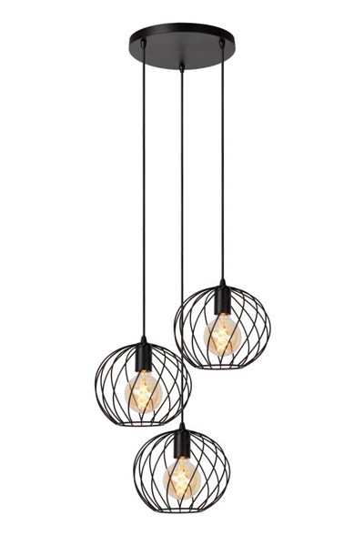 Lucide DANZA - Lámpara colgante - Ø 50 cm - 3xE27 - Negro
