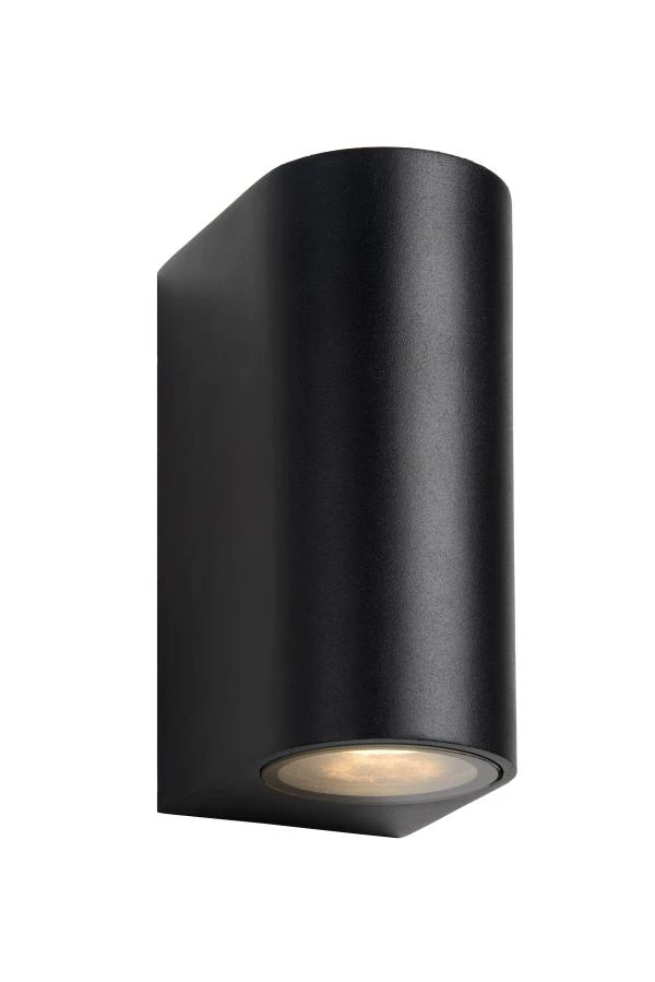 Lucide ZORA-LED - Wall spotlight Outdoor - LED Dim. - GU10 - 2x5W 3000K - IP44 - Black - on