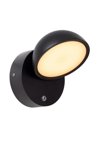 Lucide FINN - Lámpara de pared Fuera - LED - 1x12W 3000K - IP54 - Sensor día/noche - Negro
