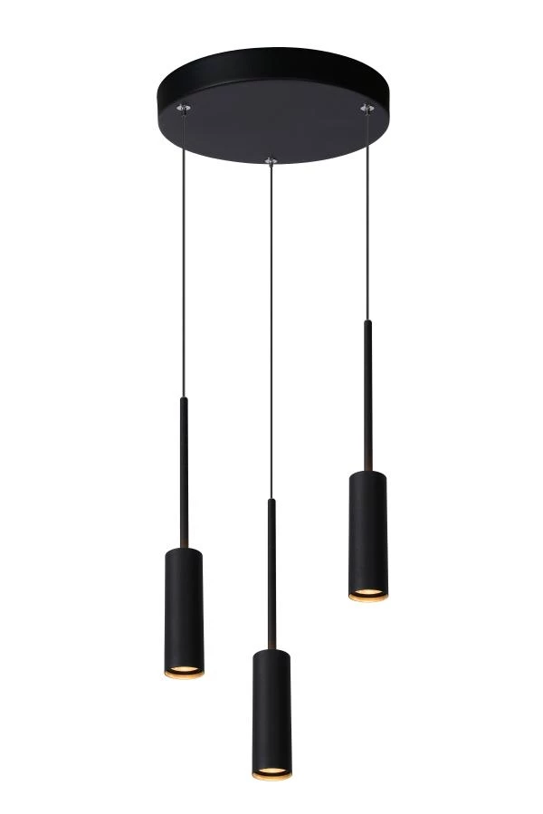 Lucide TUBULE - Hanglamp - Ø 26 cm - LED - 3x7W 2700K - Zwart - aan