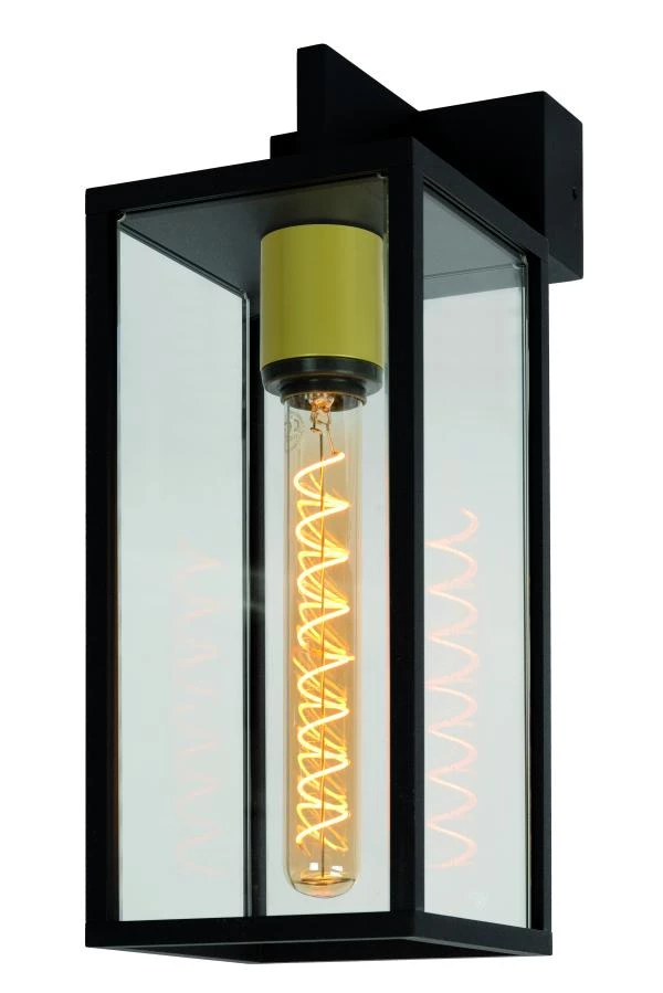 Lucide LAURENS - Wandlamp Buiten - 1xE27 - IP54 - Zwart - aan