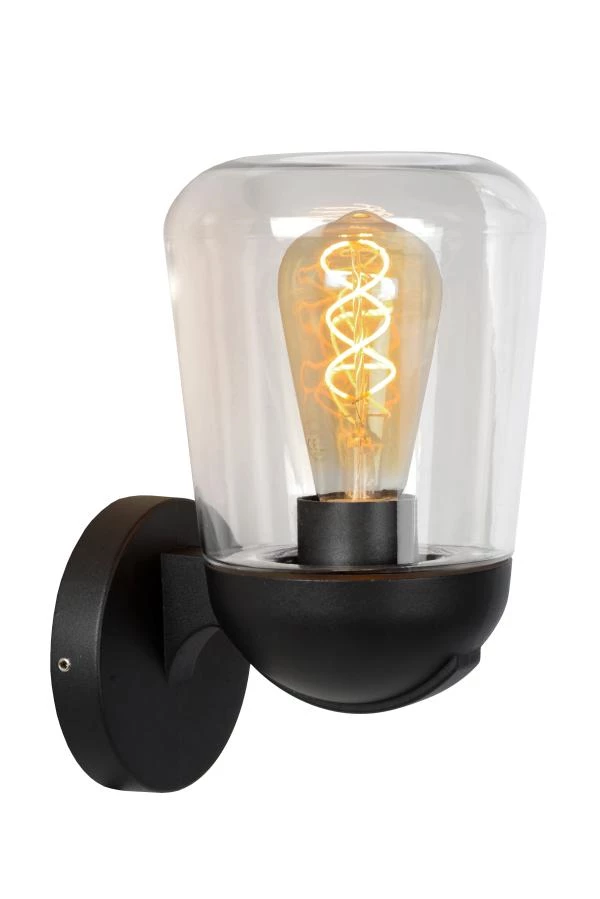 Lucide TULSA - Wandlamp Binnen/Buiten - 1xE27 - IP44 - Zwart - aan