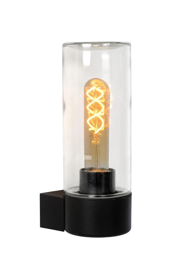 Lucide MICHA - Wandlamp Binnen/Buiten - 1xE27 - IP44 - Zwart - aan