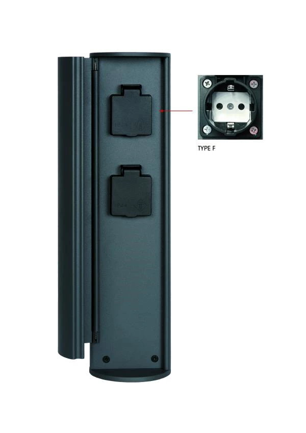 Lucide POWERPOINT - Buitenstopcontact zuil – Stopcontacten met randaarde – Type F - EUR/RUS standaard - Ø 10 cm - IP44 – Antraciet - aan 9
