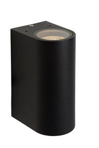 Lucide BOOGY - Wandspot / Wandlamp Binnen/Buiten - 2xGU10 - IP44 - Zwart aan