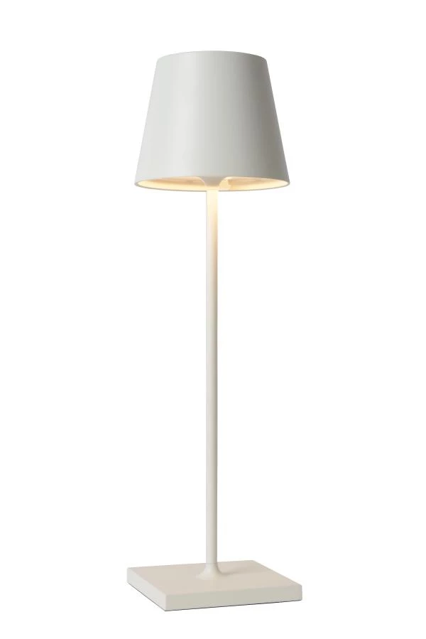 Lucide JUSTIN - Oplaadbare Tafellamp Buiten - Accu/Batterij - Ø 11 cm - LED Dimb. - 1x2,2W 3000K - IP54 - 3 StepDim - Wit - aan 1