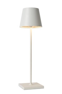 Lucide JUSTIN - Oplaadbare Tafellamp Buiten - Accu/Batterij - Ø 11 cm - LED Dimb. - 1x2,2W 3000K - IP54 - 3 StepDim - Wit aan 1
