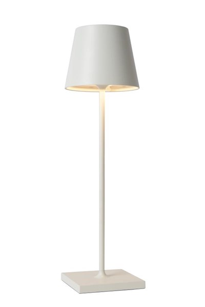 Lucide JUSTIN - Lampe de table Extérieur Rechargeable - Batterie/Piles - Ø 11 cm - LED Dim. - 1x2,2W 2700K/3000K - IP54 - 3 StepDim - Blanc