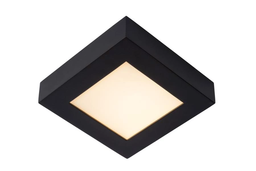 Lucide BRICE-LED - Plafonnière Badkamer - LED Dimb. - 1x15W 3000K - IP44 - Zwart - aan
