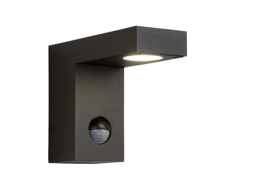 Lucide TEXAS-IR - Wandspot / Wandlamp Binnen/Buiten - LED - 1x7W 3000K - IP54 - Bewegingssensor - Antraciet - aan