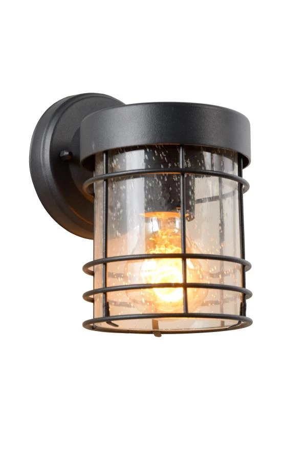 Lucide KEPPEL - Wandlamp Binnen/Buiten - 1xE27 - IP23 - Zwart - aan