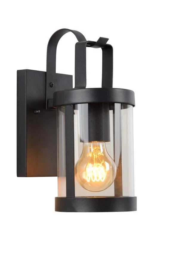 Lucide LINDELO - Wandlamp Binnen/Buiten - 1xE27 - IP23 - Zwart - aan