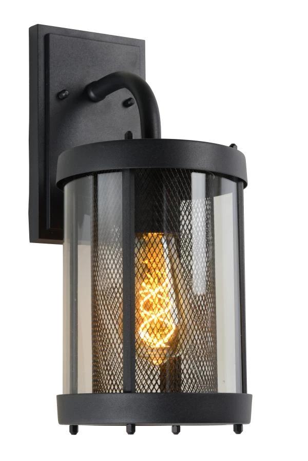 Lucide MAKKUM - Wandlamp Binnen/Buiten - 1xE27 - IP23 - Zwart - aan