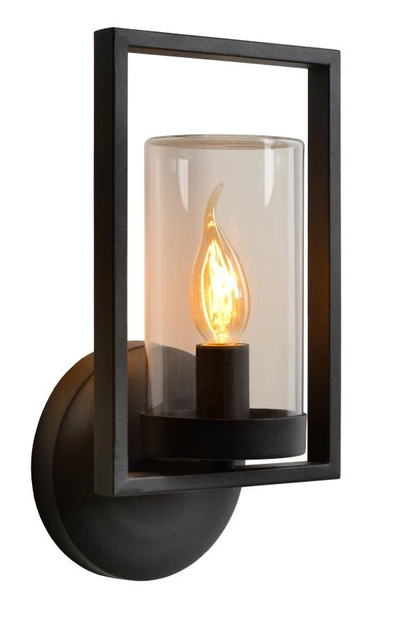 Lucide NISPEN - Wandlamp Binnen/Buiten - 1xE14 - IP44 - Zwart - aan