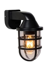 Lucide LEWIS - Wandlamp Binnen/Buiten - 1xE27 - IP44 - Zwart aan