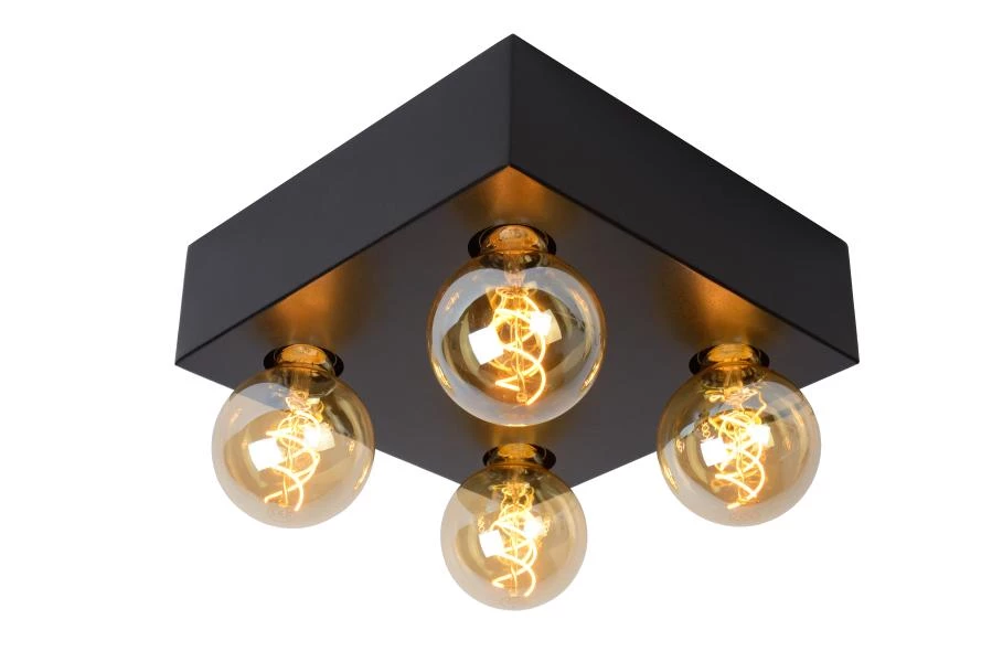 Lucide SURTUS - Flush ceiling light - 4xE27 - Black - on