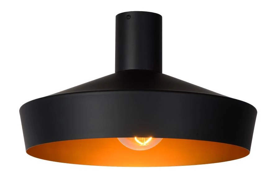 Lucide CARDIFF - Plafonnière - Ø 40 cm - 1xE27 - Zwart - aan
