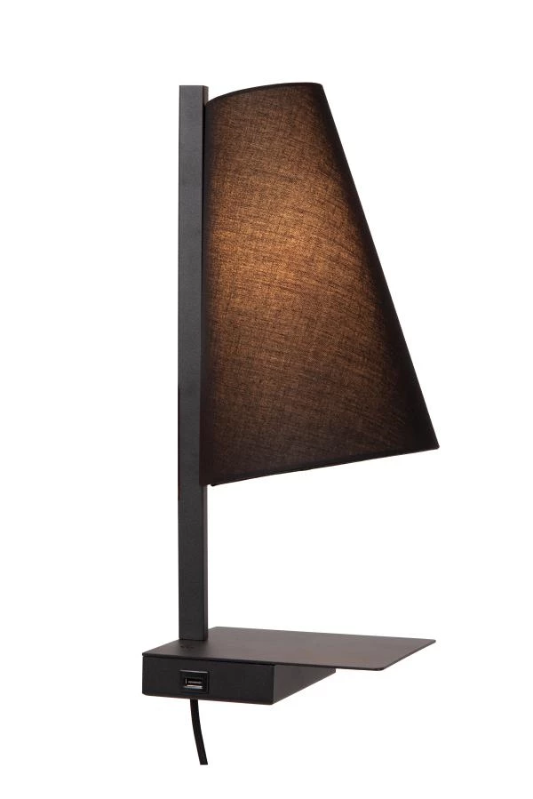 Lucide GREGORY - Bedside lamp - With USB charging point - Black - on
