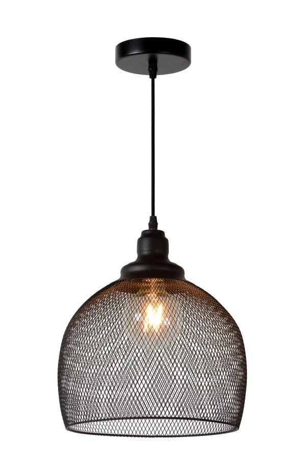 Lucide MESH - Hanglamp - Ø 28 cm - 1xE27 - Zwart - aan