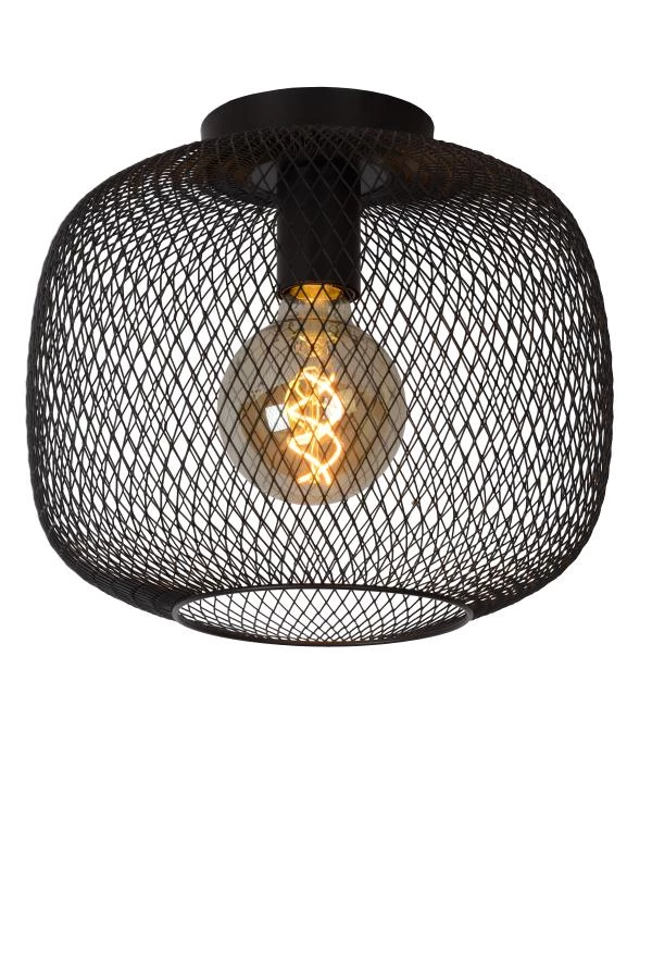 Lucide MESH - Plafonnière - Ø 30 cm - 1xE27 - Zwart - aan