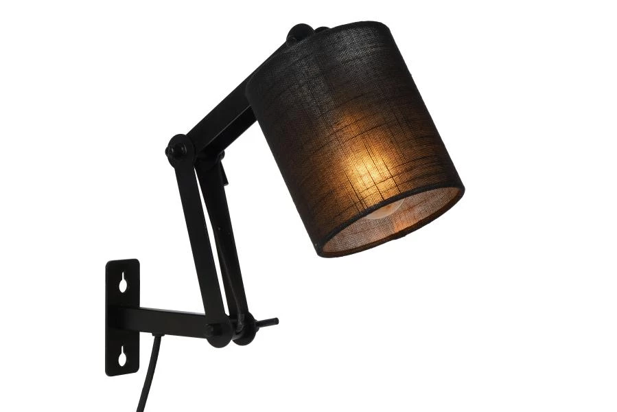 Lucide TAMPA - Wandlamp - 1xE27 - Zwart - aan