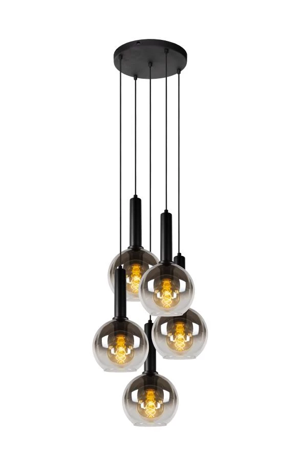 Lucide MARIUS - Hanglamp - Ø 55 cm - 5xE27 - Zwart - aan