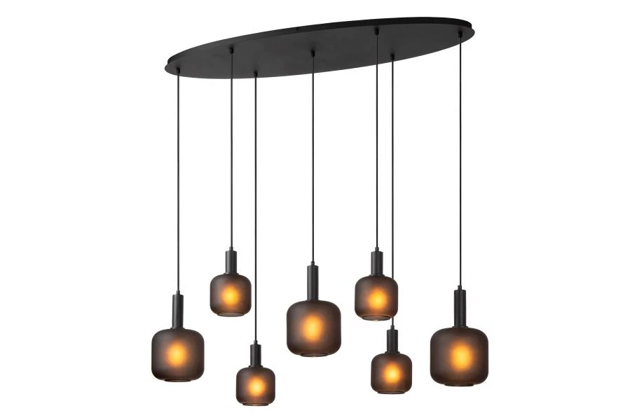 Lucide ELOISE - Hanglamp - 7xE27 - Zwart - aan