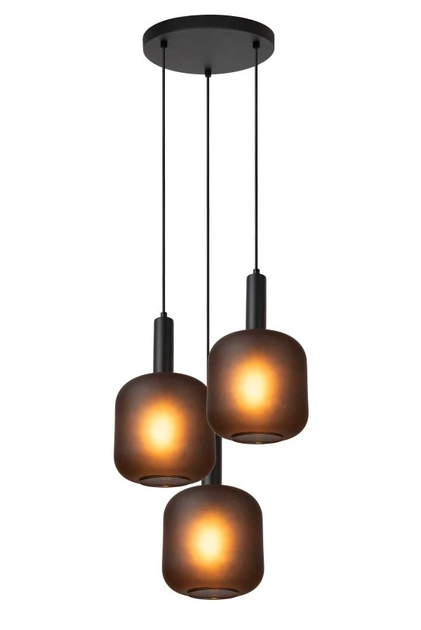 Lucide ELOISE - Hanglamp - Ø 40 cm - 3xE27 - Zwart - aan